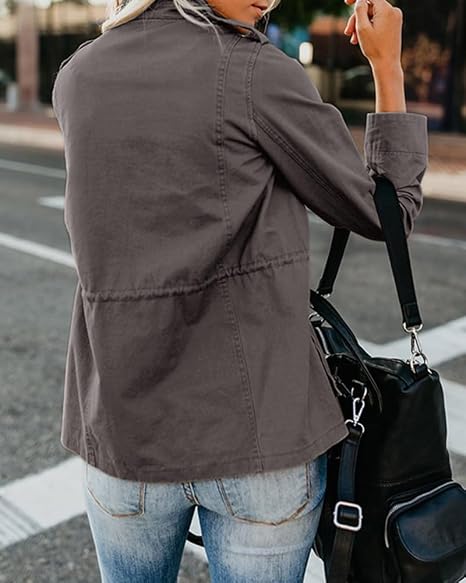 Women's Military Jacket Zip Up Snap Buttons