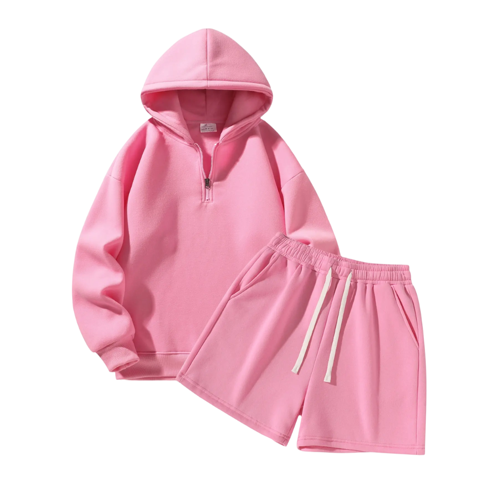 Men's Half-Zip Hoodie with Shorts Two-Piece Set