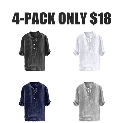 Mens Linen Shirts Casual Cotton 3/4 Sleeve Regular-Fit Henley T-Shirt