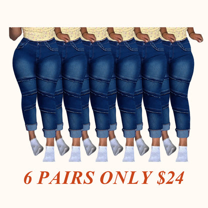 🔥 6 Packs Clearance Sale  🔥Raw Hem Pocket High Waisted Denim Jeans