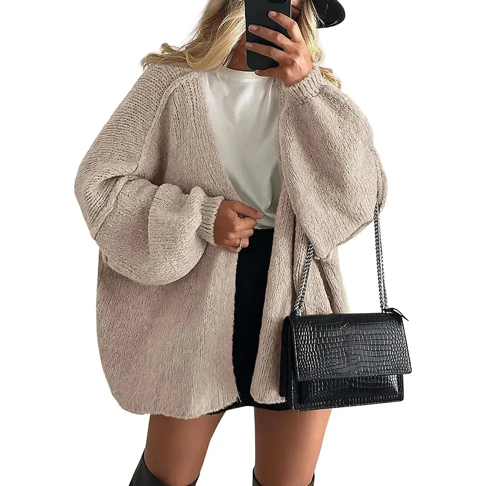 Women's Oversized Cardigan Sweater Fall Long Lantern Sleeve Knit Open Front Lightweight Sweater Knitwear Tops