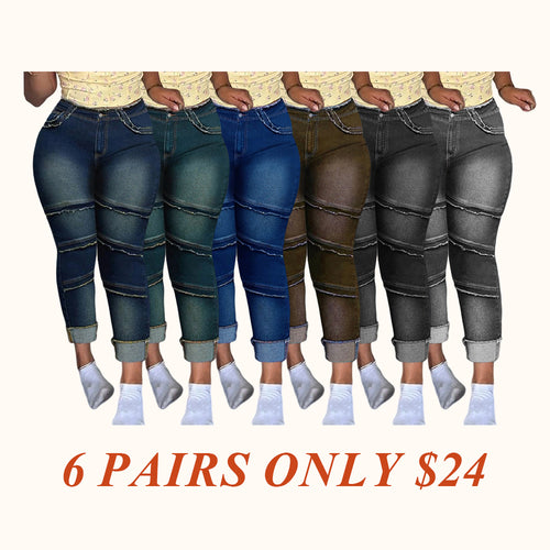 🔥 6 Packs Clearance Sale  🔥Raw Hem Pocket High Waisted Denim Jeans