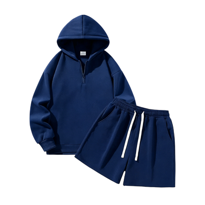 Men's Half-Zip Hoodie with Shorts Two-Piece Set