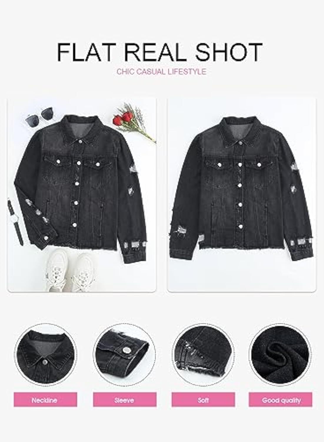 🔥Last day promotion⏰—Womens Washed Crop Denim Jacket With Pockets