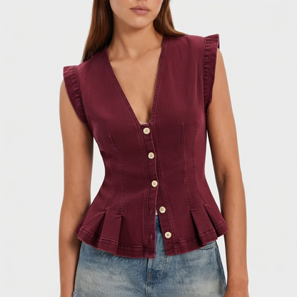 🚨Ends at Midnight ! Women's V Neck Denim Vests Tops Button Down Y2k Fitted Pleated Sleeveless Jean