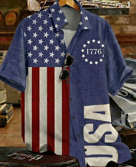 Men's July 4th US 250th Anniversary American Flag 1776 Shirt