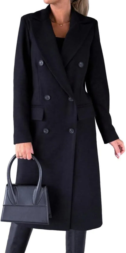 Womens Long Wool Coat Double Breasted Trench Coat Fall Winter Clothes