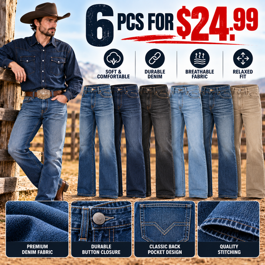🔥 BESTSELLER | 6PCS $24.99 | Men's Ian Medium Wash Slim Bootcut Stretch Denim Jeans