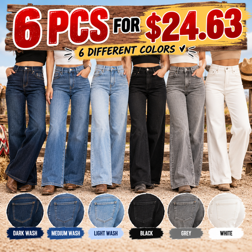 🔥 BESTSELLER | 6PCS $24.63 |Women's Dark Wash Ultra High Rise Western Yoke Wide Leg Stretch Jeans