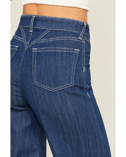 🔥 BESTSELLER | 6PCS $24.63 |Women's Dark Wash Ultra High Rise Western Yoke Wide Leg Stretch Jeans