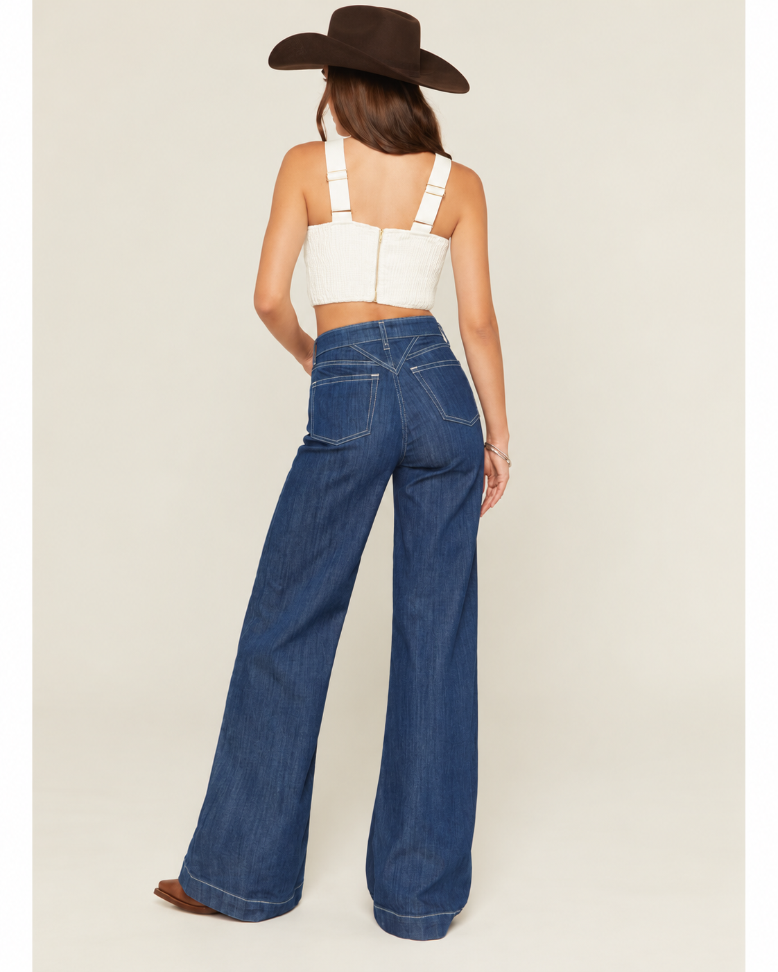 🔥 BESTSELLER | 6PCS $24.63 |Women's Dark Wash Ultra High Rise Western Yoke Wide Leg Stretch Jeans