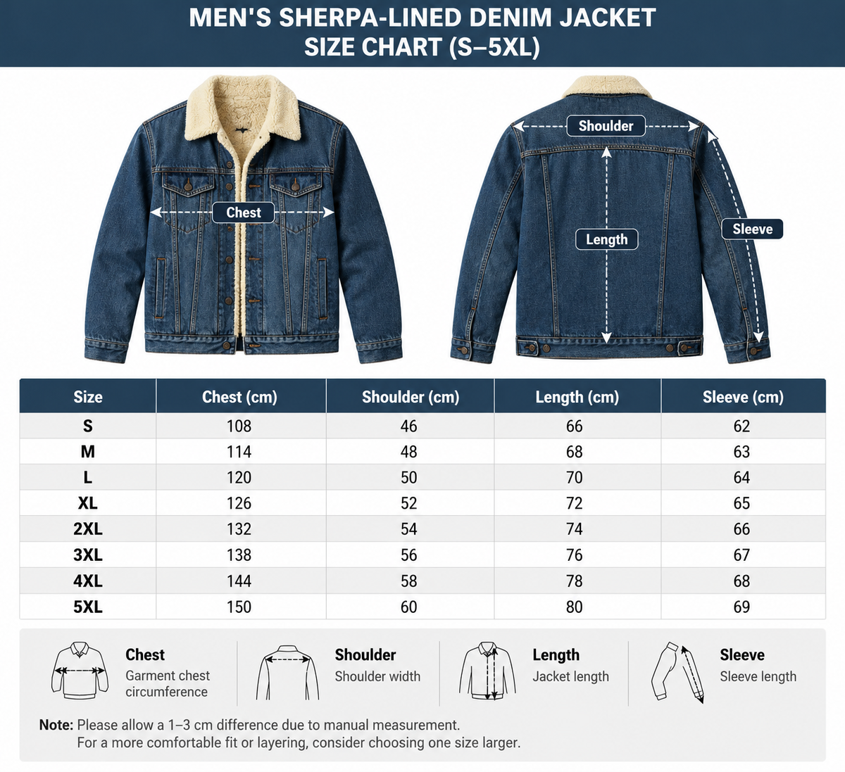 🔥 BESTSELLER | 6PCS $24.99 |Men's Sherpa Lined Denim Jacket