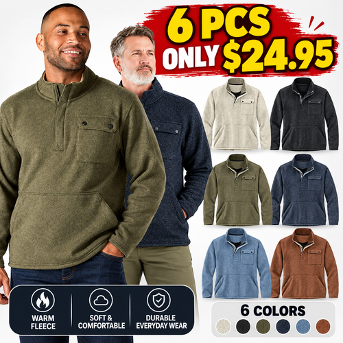 Men's Relaxed Fit Midweight Quarter-Zip Pocket Sweater Fleece