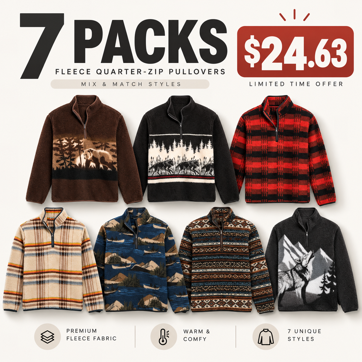 🔥 BESTSELLER | 7PCS $25.99 |Favorite fleece quarter zips