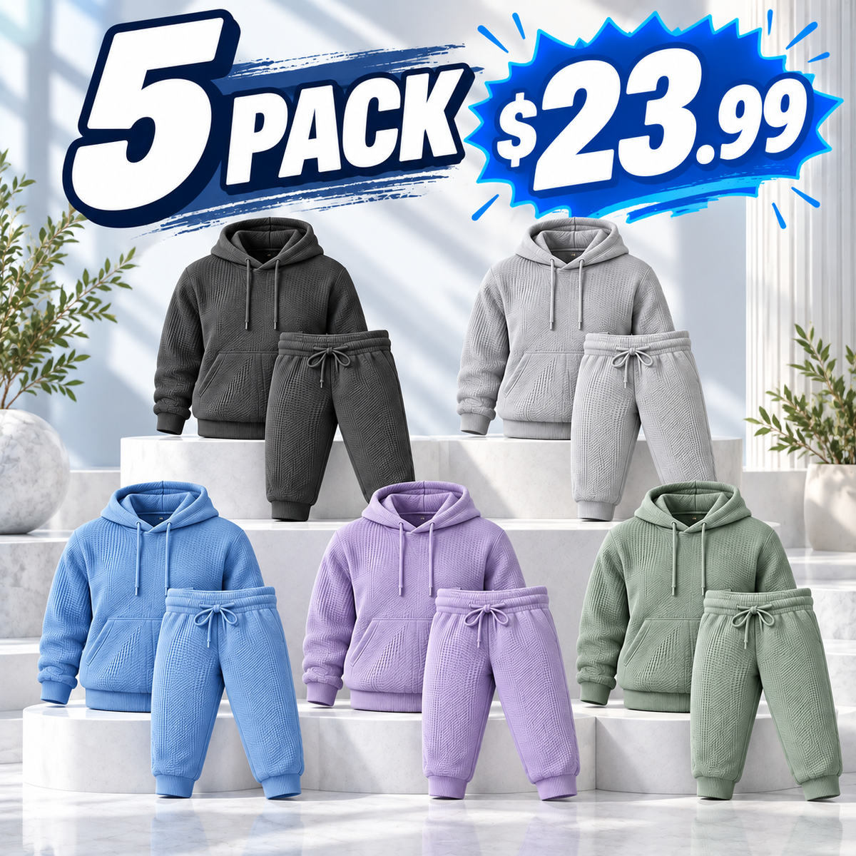 Waffle-Knit Performance Hoodie Jogger Set