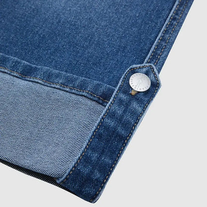 Drawstring Flap Pocket Roll Hem High Waist Straight Leg Crop Jeans