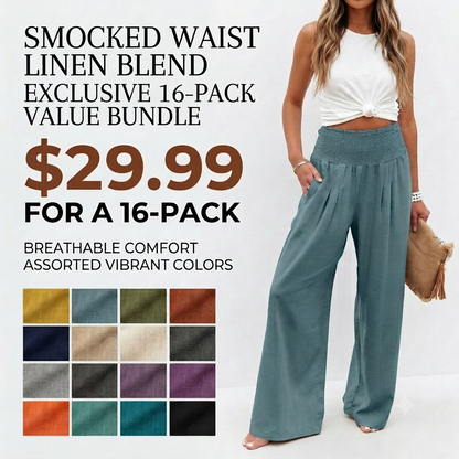 Women‘s Linen Palazzo Pants Summer Boho Wide Leg High Waist Casual Lounge Pant Beach Travel Comfortable Vacation
