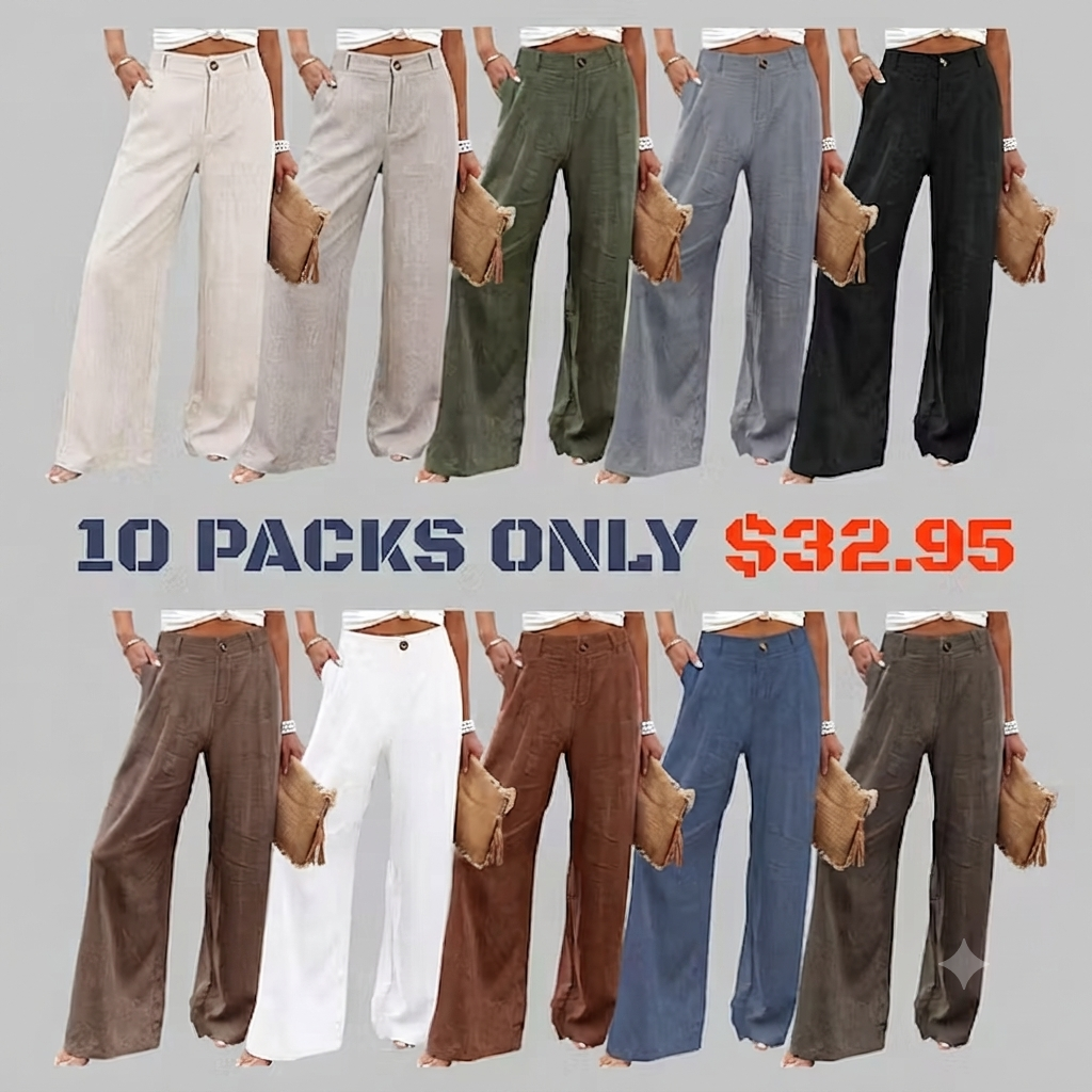 ⚡LAST 2 DAYS⚡- Women’s Casual High Waist Linen Wide Leg Trousers