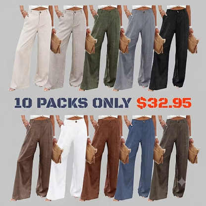 ⚡LAST 2 DAYS⚡- Women’s Casual High Waist Linen Wide Leg Trousers