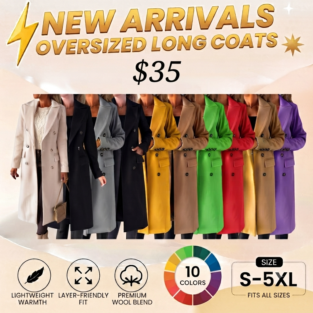 Womens Long Wool Coat Double Breasted Trench Coat Fall Winter Clothes
