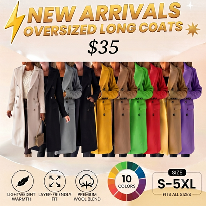 Womens Long Wool Coat Double Breasted Trench Coat Fall Winter Clothes