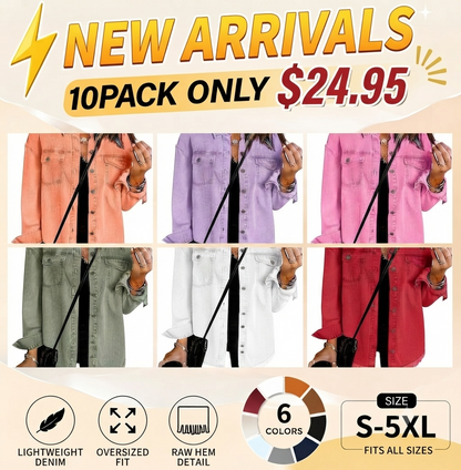 Women's Casual Denim Button Down Distressed Jacket