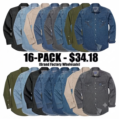 ✨Hot Sale✨Men's Long Sleeve Stone-Washed and Pre-Washed Denim Work Shirt