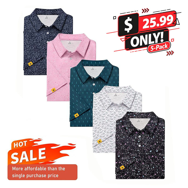 Mens UPF 50+ Moisture Wicking Casual Golf Short Sleeve Polo Shirts(5-Pack)
