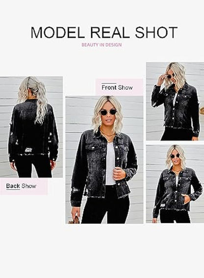 🔥Last day promotion⏰—Womens Washed Crop Denim Jacket With Pockets