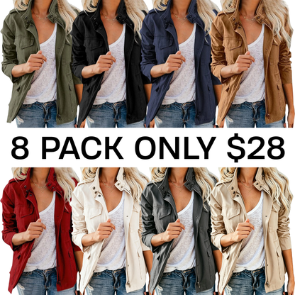 Women's Military Jacket Zip Up Snap Buttons