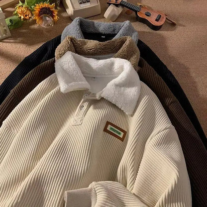 Corduroy Polo collar sweater couple