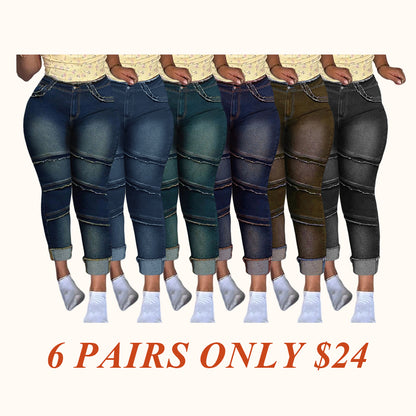 🔥 6 Packs Clearance Sale  🔥Raw Hem Pocket High Waisted Denim Jeans