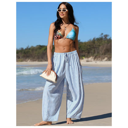 Womens Wide Leg Gingham Striped Plaid Pants
