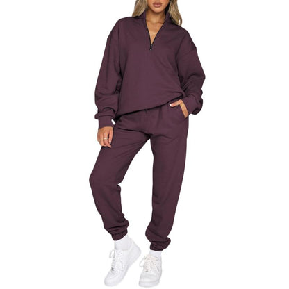 🔥 BESTSELLER | 8PCS $24.63 |Women's Oversized Half-Zip 2-Piece Jogger Set