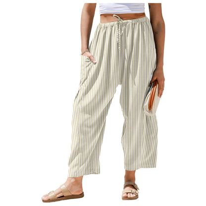 Womens Wide Leg Gingham Striped Plaid Pants