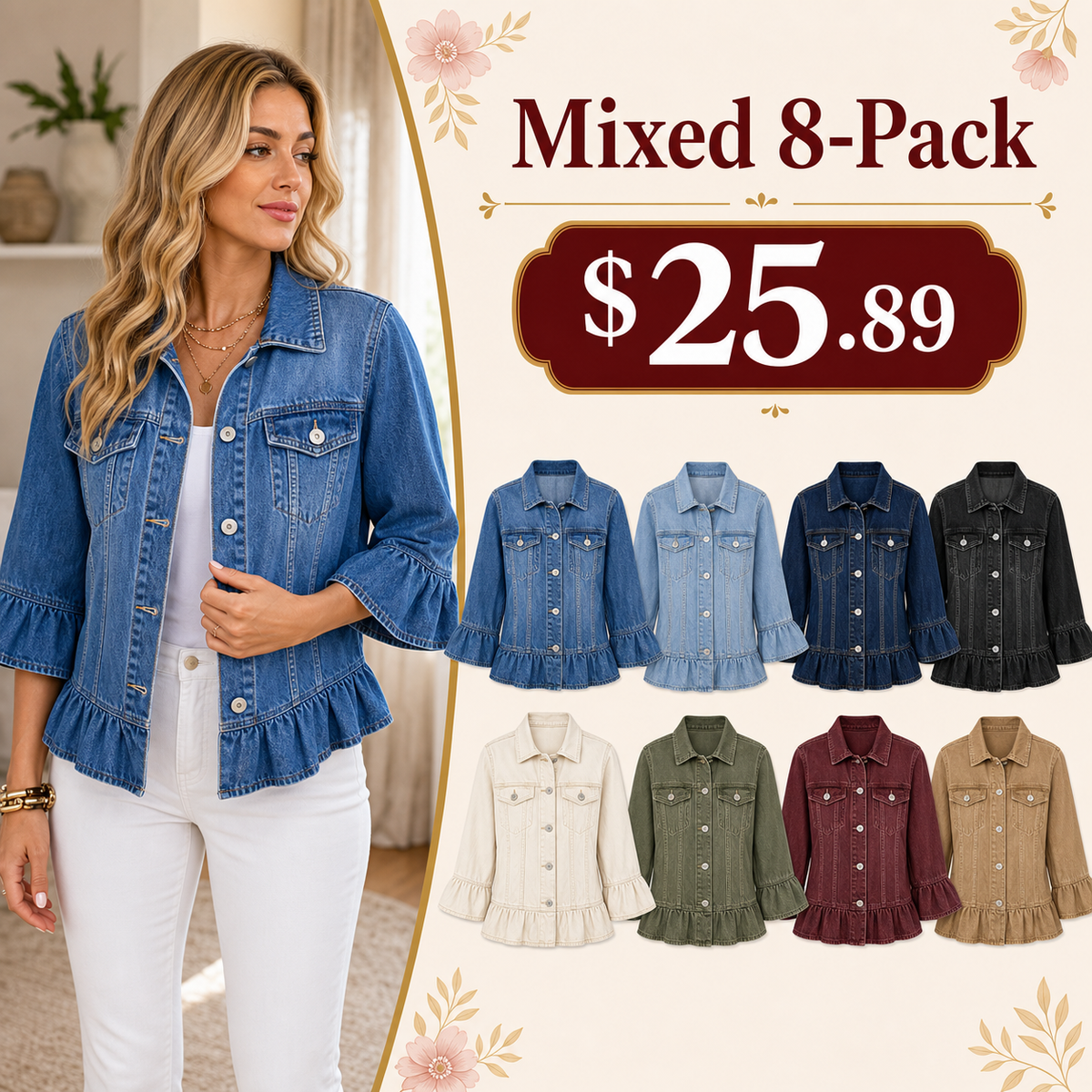 ⚡FINAL SALE⚡Women's Vintage Ruffle Washed Denim Jacket