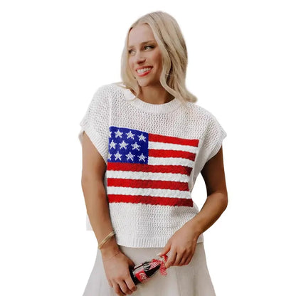Women's American Flag Knit Top – Patriotic 4th of July Summer Sweater Vest
