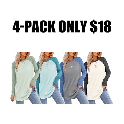 Women's Long Sleeve Tunic Top – Round Neck, Curved Hem & Thumb Holes