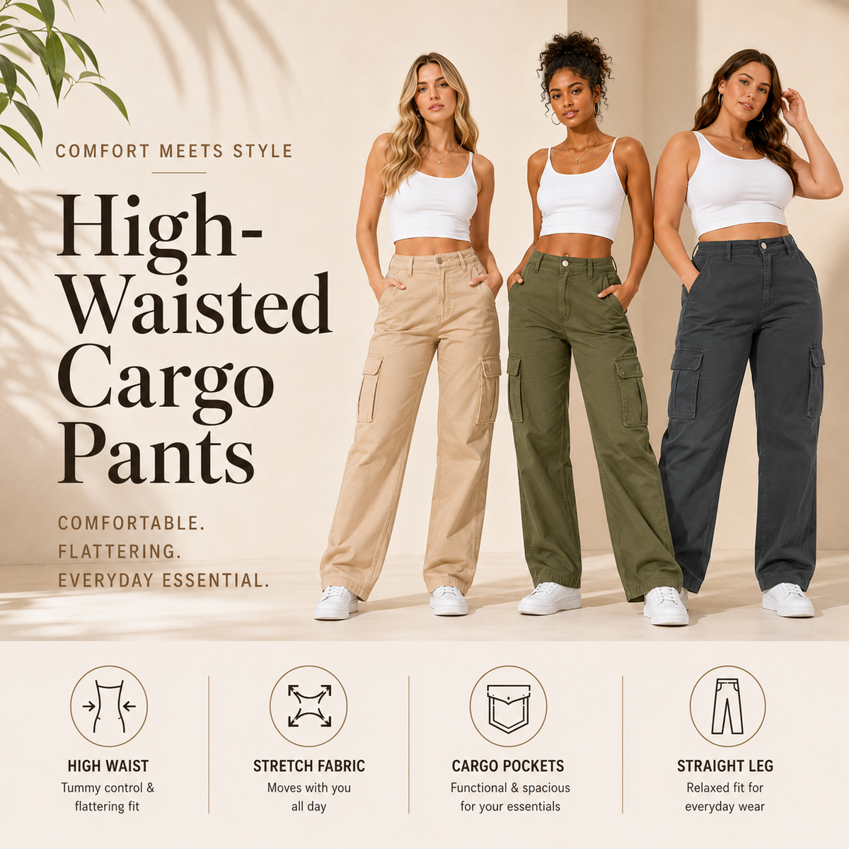Limited-Time Offer -  Women's High Waist Stretch Cargo Pants