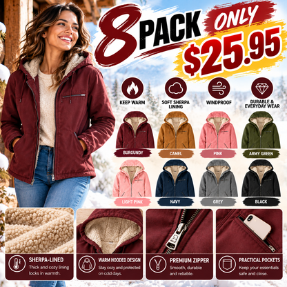 🔥 BESTSELLER | 8PCS $25.95 |Women's Loose Fit Washed Duck Sherpa-Lined Hooded Jacket