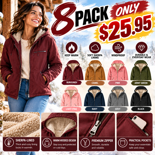 🔥 BESTSELLER | 8PCS $25.95 |Women's Loose Fit Washed Duck Sherpa-Lined Hooded Jacket