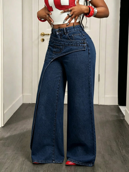 🔥MID YEAR SALE🔥Women's Loose-Fitting Trendy Asymmetrical Design Casual Denim Long Pants