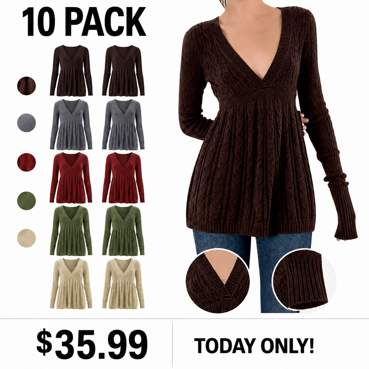 ⚡FINAL SALE-Women's Soft Long Sleeve V-neck High Waist Knitwear