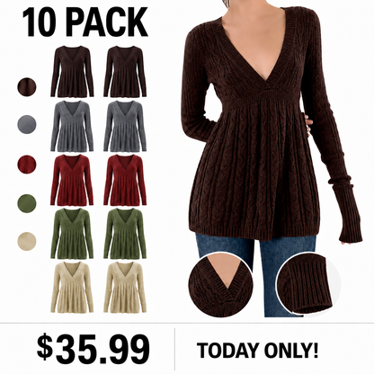 ⚡FINAL SALE-Women's Soft Long Sleeve V-neck High Waist Knitwear