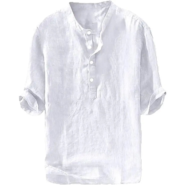 Mens Linen Shirts Casual Cotton 3/4 Sleeve Regular-Fit Henley T-Shirt