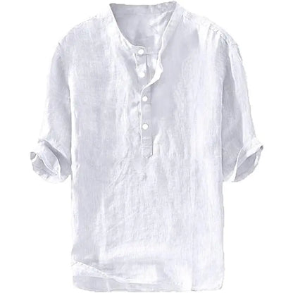Mens Linen Shirts Casual Cotton 3/4 Sleeve Regular-Fit Henley T-Shirt