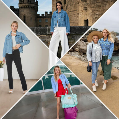 🔥Last day promotion⏰—Womens Washed Crop Denim Jacket With Pockets