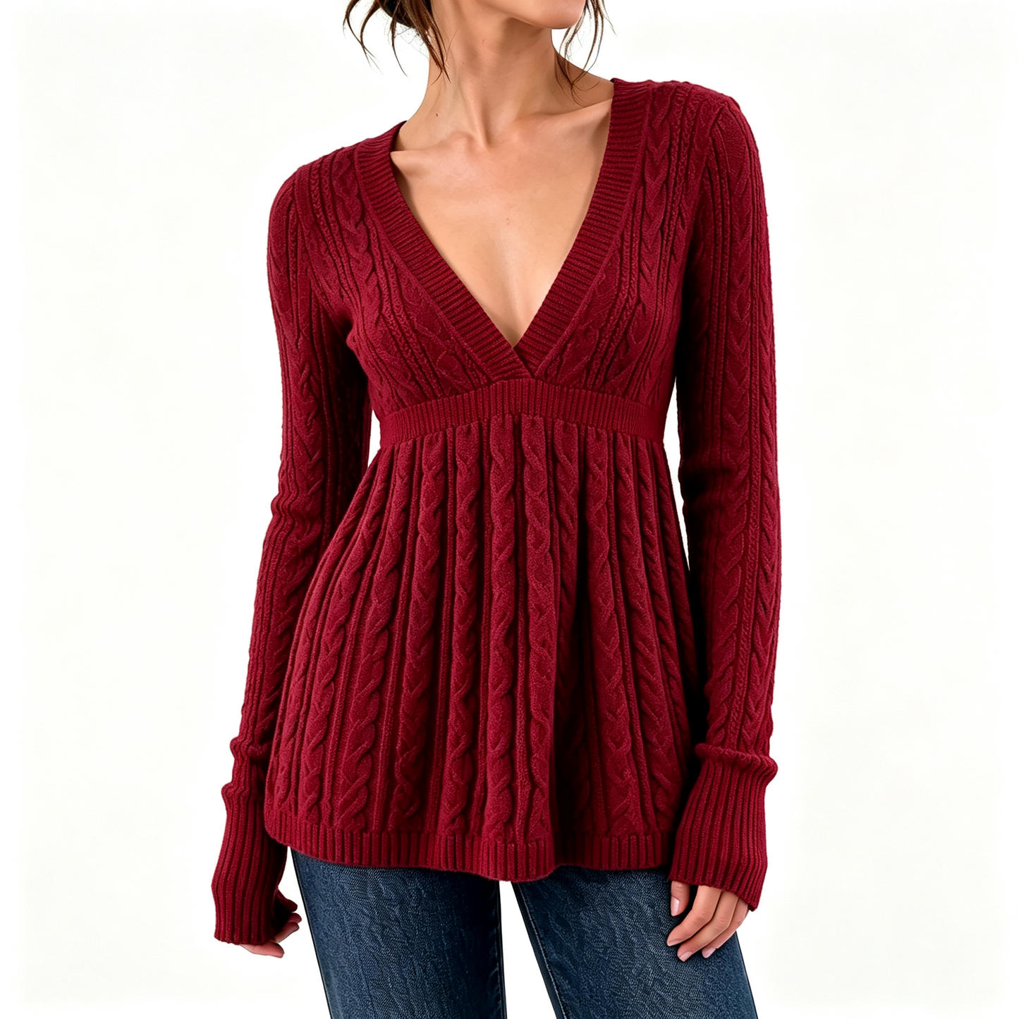 ⚡FINAL SALE-Women's Soft Long Sleeve V-neck High Waist Knitwear