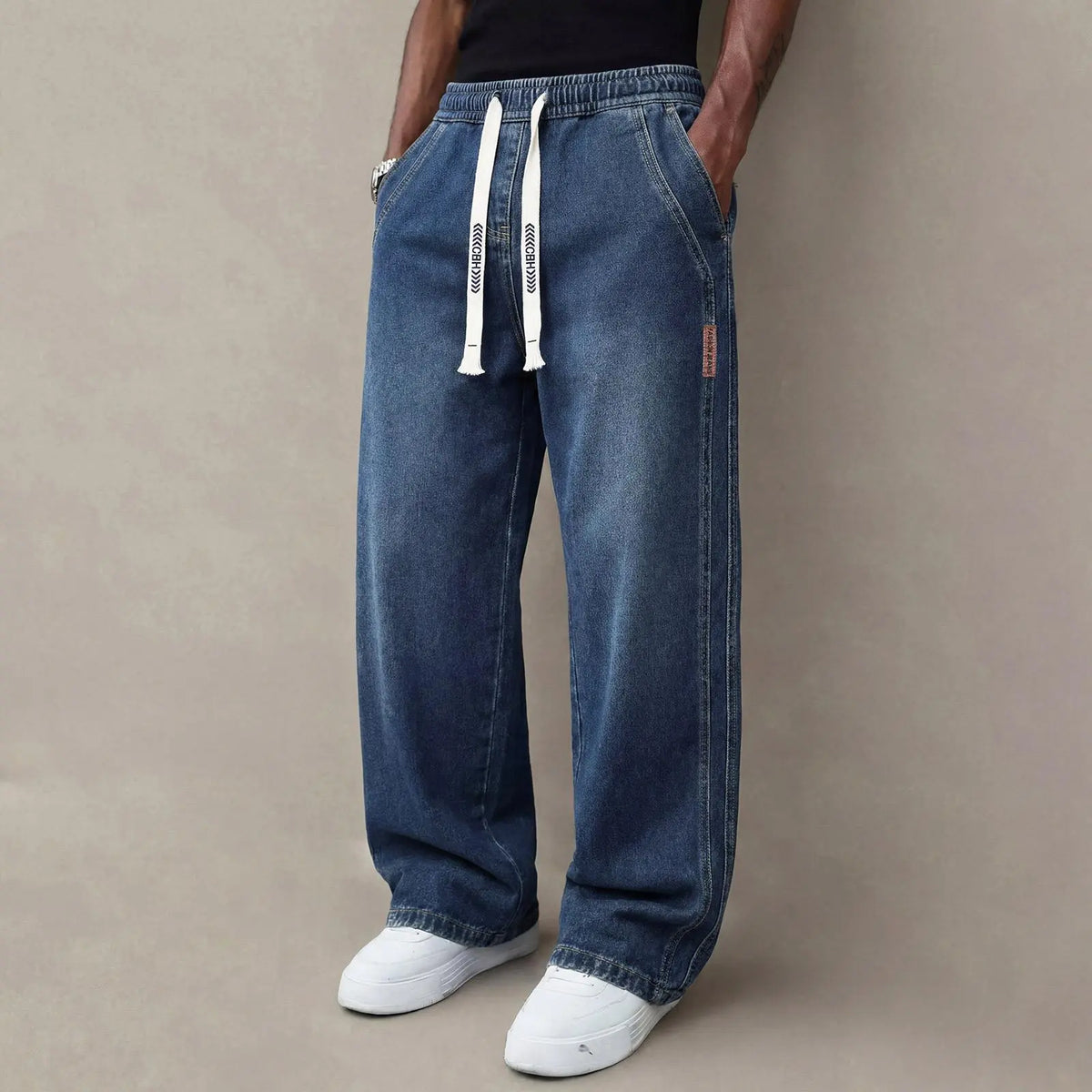 🔥Men’s Casual Stretch Vintage Straight-Leg Denim Jeans with Drawstring