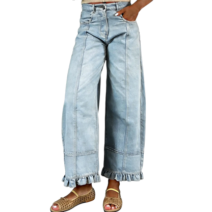 🔥Women'S Barrel Jeans - 2026 Y2K Casual Cute Soft Lightweight Ruffle Patchwork Baggy Boyfriend Denim Pants